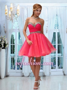 Cute Coral Red Sweetheart Ruching Cocktail Dress for 2015