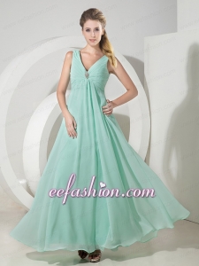 Popular Empire V Neck Chiffon Prom Evening Dress in Apple Green