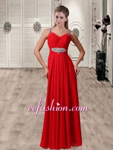 Red Straps Customize Empire Beaded New Style Prom Dress