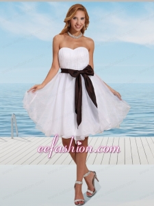 Simple White Organza Sweetheart Prom Dress with Ruching and Sash