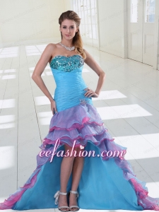 Sweet Multi-color High Low Pageant Dress with Beading and Ruffles