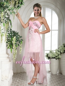 The Brand New Style Baby Pink Beading High Low Prom Dress