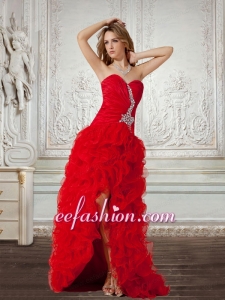 2015 Column Sweetheart Red Prom Dress with Beading and Ruching