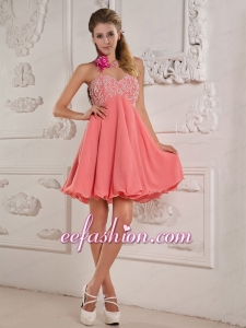 2015 Lovely Princess Sweetheart Chiffon Beading Prom Dress in Watermelon