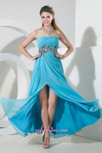 Aqua Blue Empire Chiffon Strapless Sequins Prom Dress with Floor Length