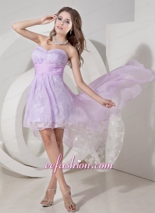 Beautiful Lilac Princess Chiffon High Low Prom Dress with Ruching
