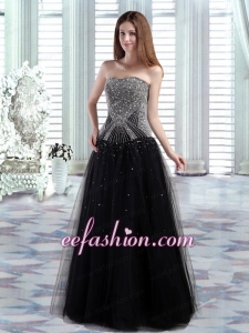 Black Column Floor Length Beading Prom Dress with Strapless