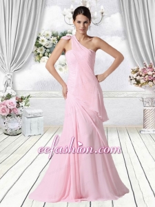 Cheap Column One Shoulder Prom Dresses in Baby Pink