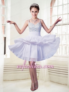 Chiffon Empire Straps Mini Length Beaded Homecoming Dress in Lavender