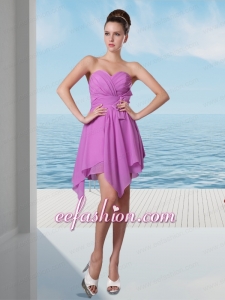 Chiffon Sweetheart Lavender Empire Asymmetrical Prom Dress
