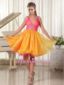 Colorful Princess Straps Organza Prom Dress with Beaded Decorate