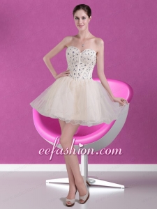 Cute Short Sweetheart Beading Prom Dress in Champagne