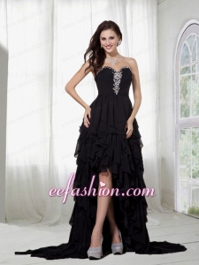 Elegant Chiffon Black Sweetheart High Low Beading Prom Dress