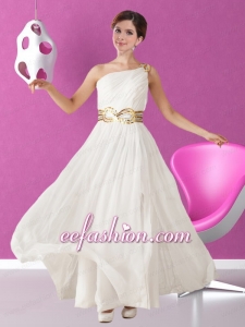 Elegant White One Shoulder Prom Dress with Sparkling Sequins