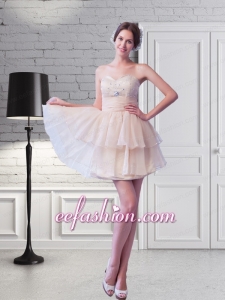 Exclusive Short Sweetheart Champagne Prom Dress with Beading