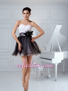 Glamorous Black and White Tulle Princess Prom Dress with Hand Made Flowers
