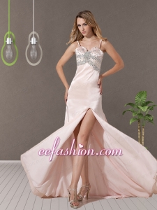 Gorgeous Baby Pink Empire Spaghetti Straps Brush Train Prom Dress