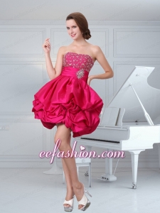 Hot Sale A Line Hot Pink Strapless Prom Dress with Beading