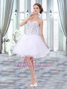 Lovely Short Sweetheart Beading Organza White Prom Dress