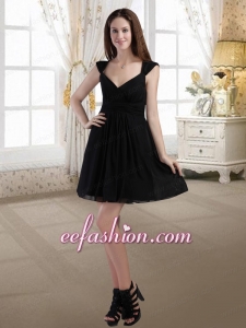 Modest Black Empire Mini Length Chiffon Prom Dress
