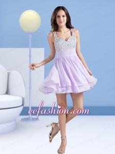 Perfect A Line Straps Short Lavender Prom Dress with Beading