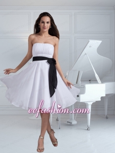 Sash Empire Strapless Knee Length Prom Dress in White
