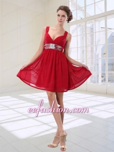 Simple Sequined Empire Straps Mini Length Prom Dresses in Red