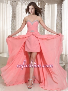 Watermelon Sweetheart High Low Chiffon Wonderful Prom Dress With Beading