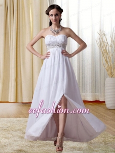 White Sweetheart Empire Beading and Ruching Prom Dress with Zipper