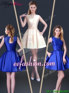 Beautiful Short Bateau Prom Dresses with Bowknot and Beading