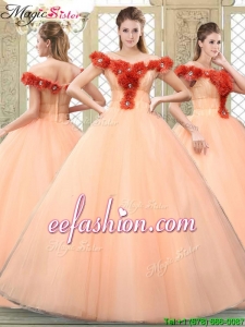 Discount Off the Shoulder Quinceanera Dresses with Hand Made Flowers