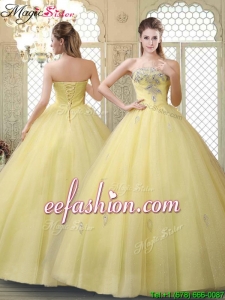 Discount Strapless Quinceanera Gowns with Appliques and Beading for Fall
