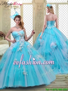 Discount Sweetheart Brush Train Quinceanera Dresses in Baby Blue