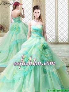 New Strapless Brush Train 2016 Prom Dresses with Hand Made Flowers