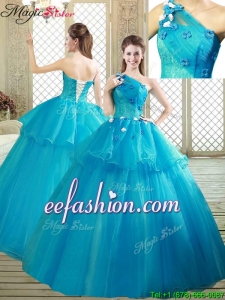 Popular One Shoulder Discount Quinceanera Dresses with Ruffles and Appliques