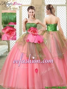 The Most Popular Strapless Quinceanera Gowns with Hand Made Flowers