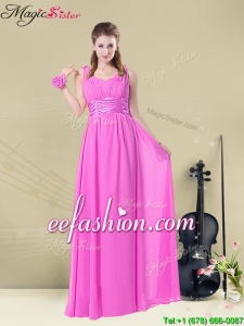 2016 Fashionable Empire Straps Bridesmaid Dresses with Ruching and Belt