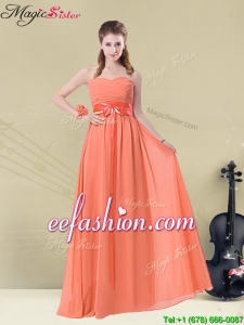 2016 Inexpensive Empire Sweetheart Bridesmaid Dresses with Ruching and Belt for Fall