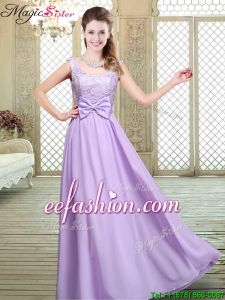 New Style Scoop Bowknot Lavender Dama Dresses for Fall