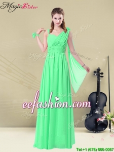 New Style Straps Floor Length Dama Dresses with Ruching and Belt for Summer