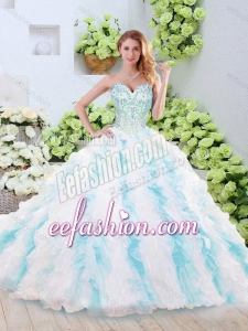 2016 Fashionable Brush Train Quinceanera Gowns with Beading and Ruffles