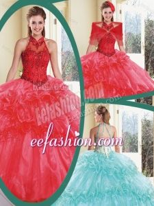 Cheap Appliques and Ruffles Sweet 16 Dresses with Halter Top