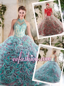 Fashionable Appliques and Ruffles Sweet 16 Dresses with Halter Top