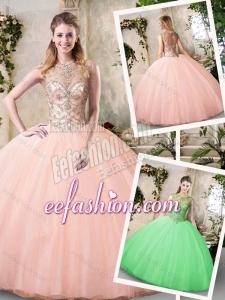 Fashionable Bateau Peach Quinceanera Dresses with Beading