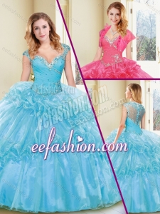 Fashionable Beading and Ruffles Sweet 16 Dresses in Aqua Blue