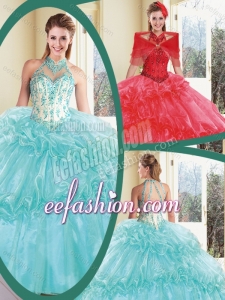 Fashionable Halter Top Quinceanera Dresses with Appliques and Ruffles