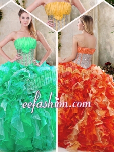 Fashionable Strapless Quinceanera Dresses with Sequins and Ruffles