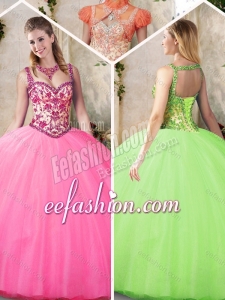 Fashionable Straps Beading Quinceanera Gowns with Appliques