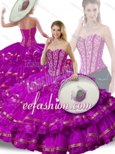 Gorgeous Beading and Ruffled Layers Fuchsia Detachable Sweet 16 Gowns