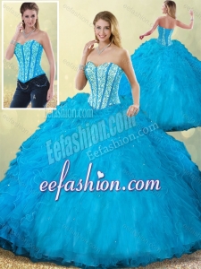 Latest Sweetheart Beading Blue Quinceanera Dress with Ruffles